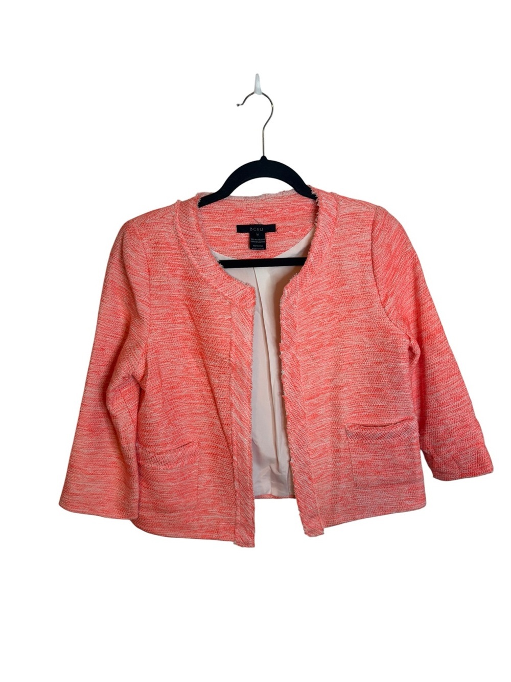 BCNU Neon Coral Tweed Open Front Jacket